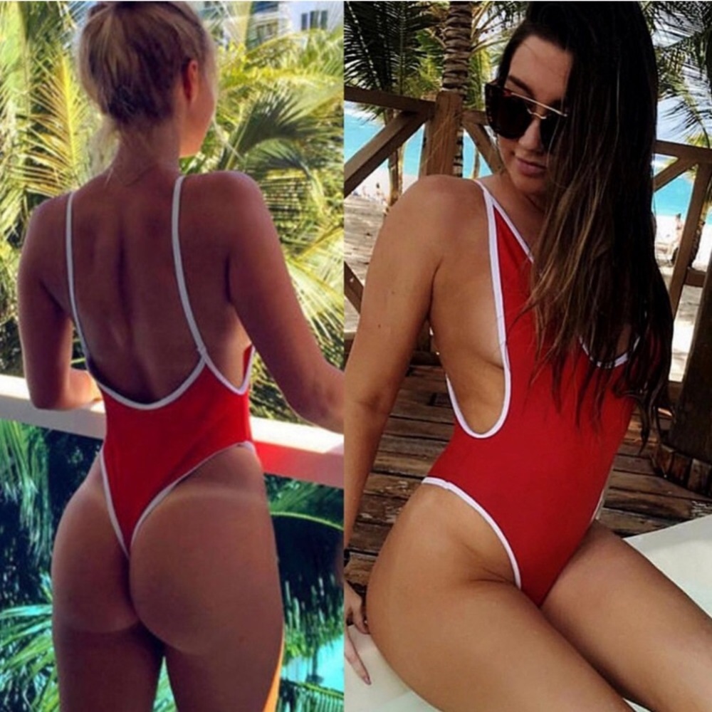 Red Monokini Thong Swimsuit - Picture 5 of 8